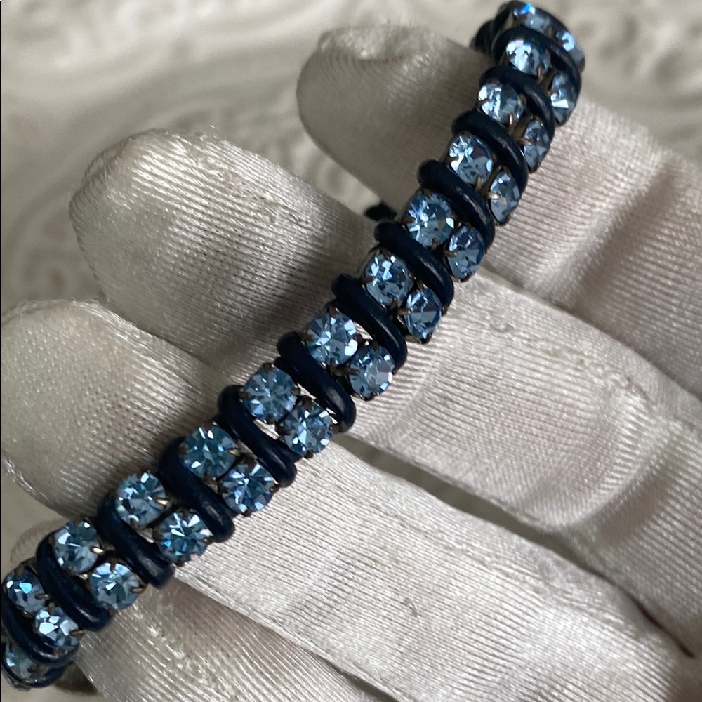 Fossil Sky Blue Crystals with Leather Wrapped Bracelet Button Closure - Picture 13 of 16